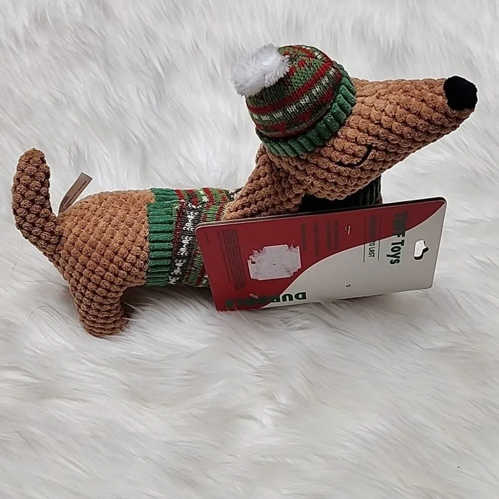 Christmas Plush Squeeker Dog Toy Brown Dog With Red & Green Sweater & Beanie New